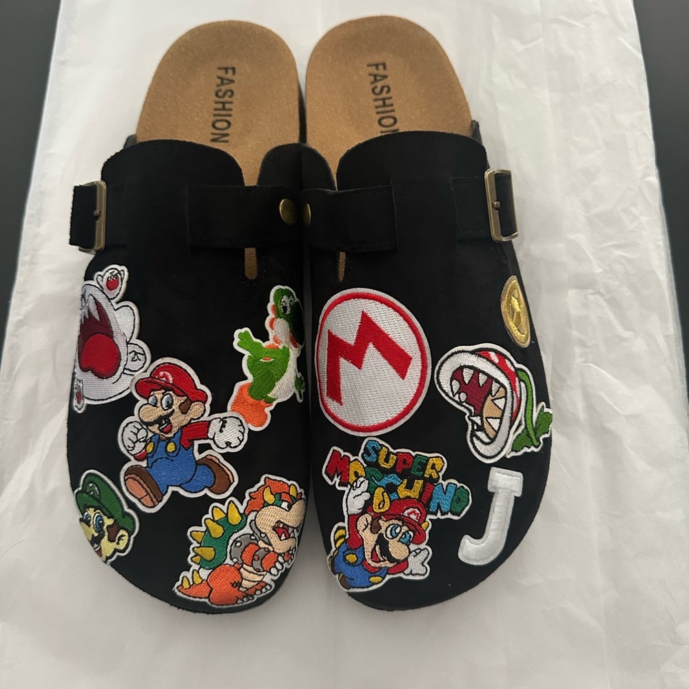 Black Slip-On Shoes with Mario Design